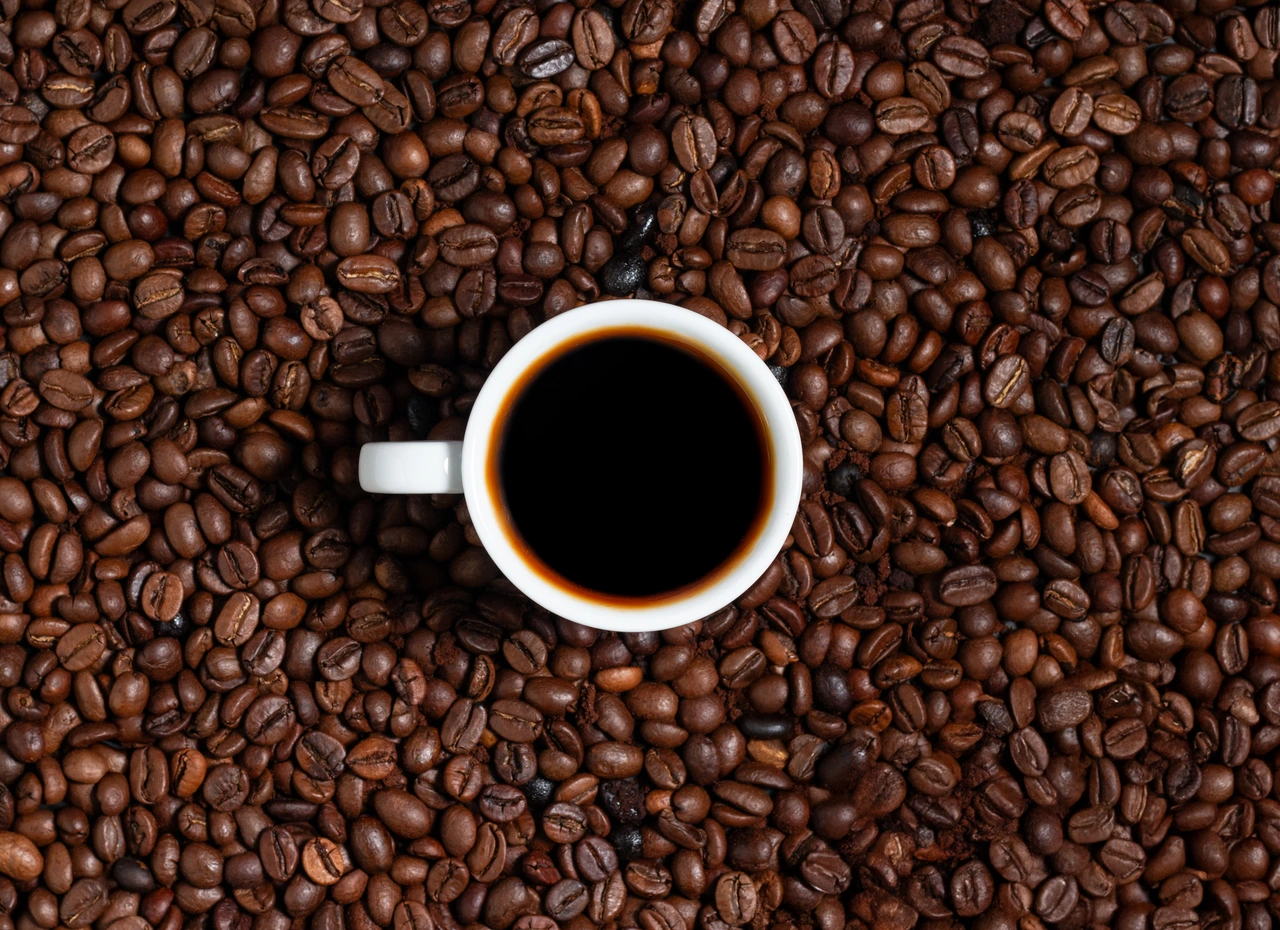 Tassa de cafè sobre grans de cafè, portada de la sèrie Estudi